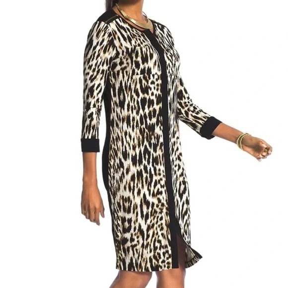 Chico’s Speckled Animal-Blocked Shirtdress Leopard Print Dress size 2 (L/12) - Picture 1 of 16